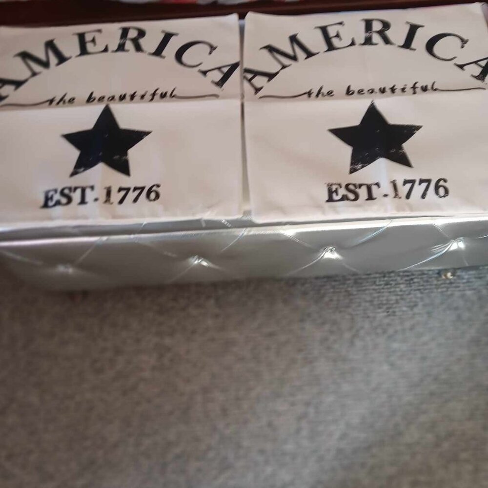 set of 2 America the beautiful pillow covers tan with black print 16"X16 NEW